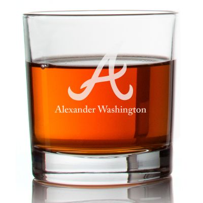 Engraved Atlanta Braves Insignia Rocks Glass - Major League Baseball- Personalized Whiskey Glasses - Man Cave Gift Ideas - Gifts For Him - Baseball Fanatic - 2pcs