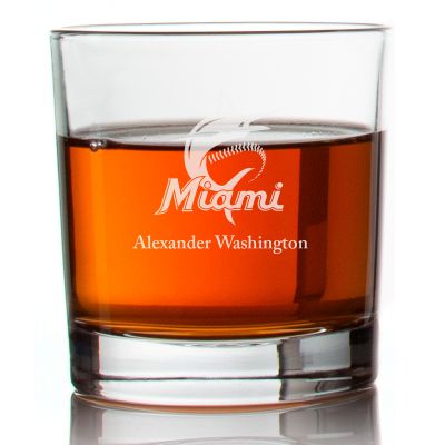 Engraved Marlins Team Logo Rocks Glass - Major League Baseball- Personalized Whiskey Glasses - Man Cave Gift Ideas - Gifts For Him - Baseball Fanatic - 2pcs