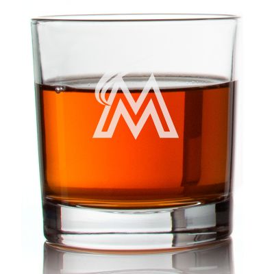 Engraved Miami Marlins Logo Rocks Glass - Major League Baseball- Personalized Whiskey Glasses - Man Cave Gift Ideas - Gifts For Him - Baseball Fanatic - 2pcs