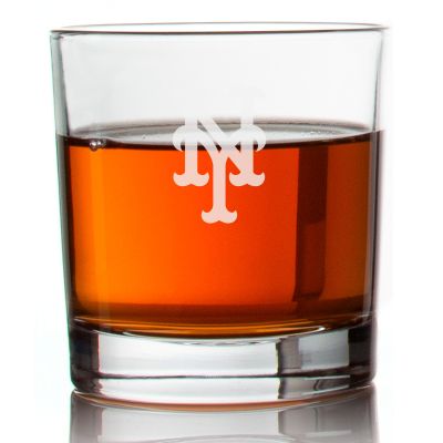 Engraved New York Mets Insignia Rocks Glass - Major League Baseball- Personalized Whiskey Glasses - Man Cave Gift Ideas - Gifts For Him - Baseball Fanatic - 2pcs