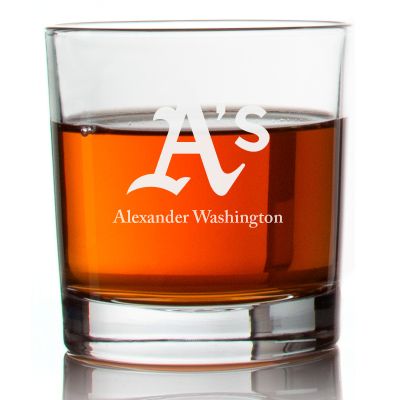 Engraved Oakland A's Cap Logo Rocks Glass - Major League Baseball- Personalized Whiskey Glasses - Man Cave Gift Ideas - Gifts For Him - Baseball Fanatic - 2pcs