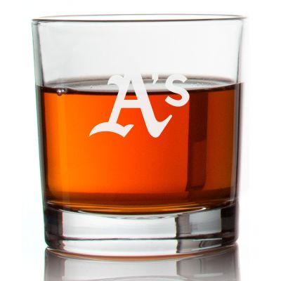 Engraved Oakland A's Cap Logo Rocks Glass - Major League Baseball- Personalized Whiskey Glasses - Man Cave Gift Ideas - Gifts For Him - Baseball Fanatic - 2pcs