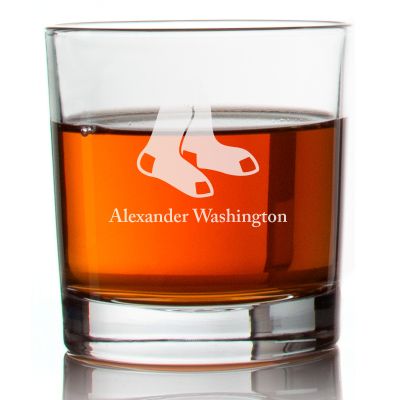 Engraved Red Sox Hanging Socks Rocks Glass - Major League Baseball- Personalized Whiskey Glasses - Man Cave Gift Ideas - Gifts For Him - Baseball Fanatic - 2pcs