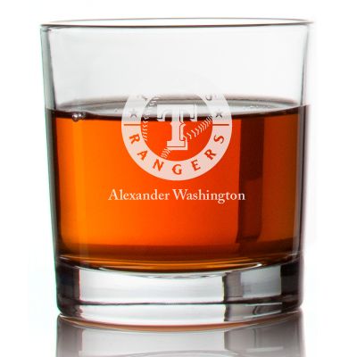 Engraved Texas Rangers Rocks Glass - Major League Baseball- Personalized Whiskey Glasses - Man Cave Gift Ideas - Gifts For Him - Baseball Fanatic - 2pcs