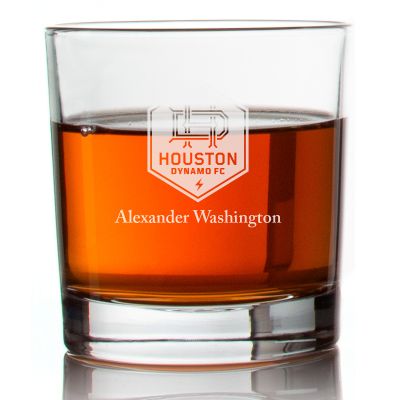 Engraved Houston Dynamo Rocks Glass - Major League Soccer - Personalized Whiskey Glasses - Man Cave Gift Ideas - Gifts For Him - Soccer Fanatic - 2pcs