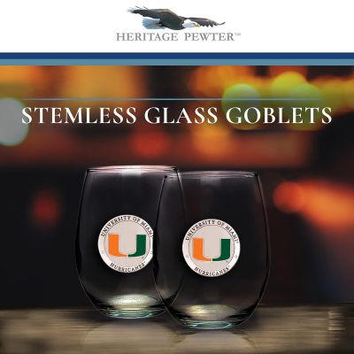 Miami Hurricanes - Stemless Wine Goblet 12oz Set of 2