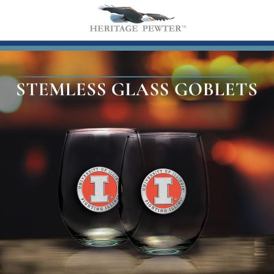 Illinois Fighting Illini - Stemless Wine Goblet 12oz Set of 2