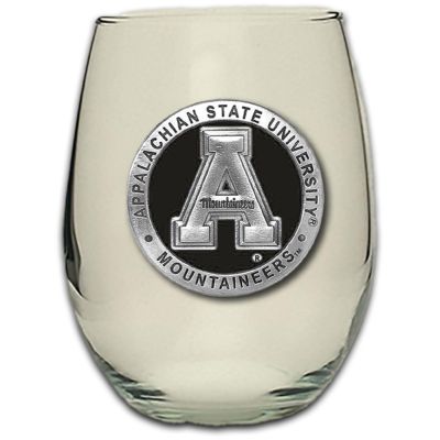 Appalachian State Mountaineers Stemless Wine Goblet 12oz Set of 2 - Black Medallion