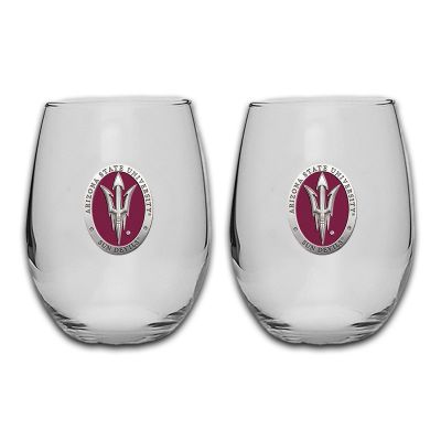 Arizona State-Pitchfork Logo - Stemless Wine Goblet 12oz Set of 2