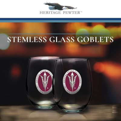 Arizona State-Pitchfork Logo - Stemless Wine Goblet 12oz Set of 2