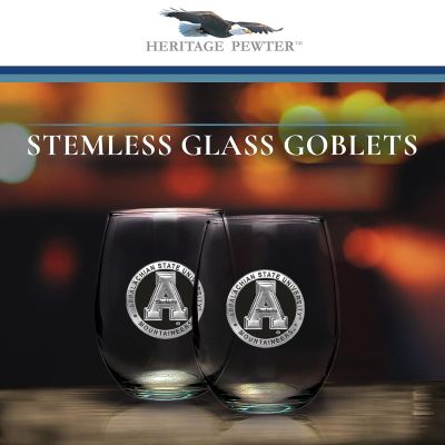 Appalachian State Mountaineers Stemless Wine Goblet 12oz Set of 2 - Black Medallion