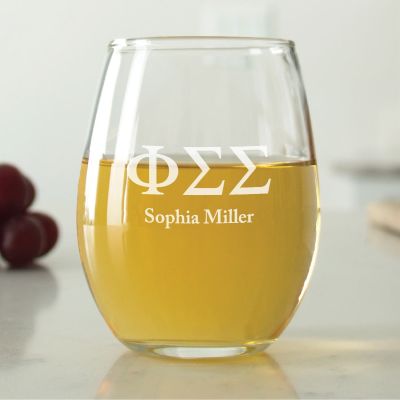 Custom Engraved Phi Sigma Sigma - Stemless Wine Glass