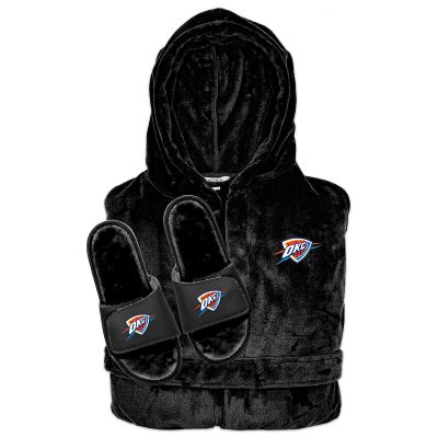 OKC Thunder Faux Fur Slide Sandals & Robe Bundle