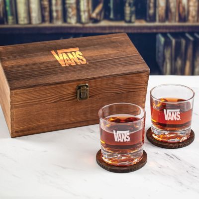 Custom Engraved Vans - Personalized Whiskey Glasses In Wood Gift Box