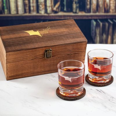 Custom Engraved Batman Joker Symbol - Personalized Whiskey Glasses In Wood Gift Box