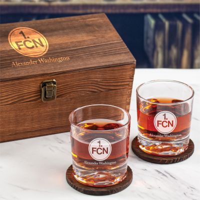 Custom Engraved 1. FC Nurnberg - Personalized Whiskey Glasses In Wood Gift Box