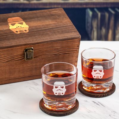 Custom Engraved Storm Trooper - Personalized Whiskey Glasses In Wood Gift Box
