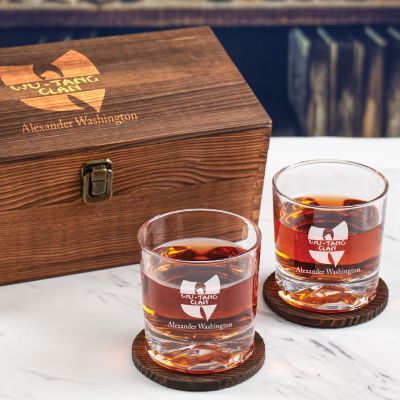 Custom Engraved Wu-Tang Clan - Personalized Whiskey Glasses In Wood Gift Box