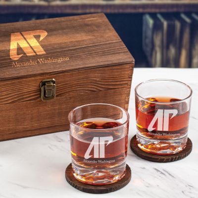 Custom Engraved Austin Peay Beavers Football - Personalized Whiskey Glasses In Wood Gift Box