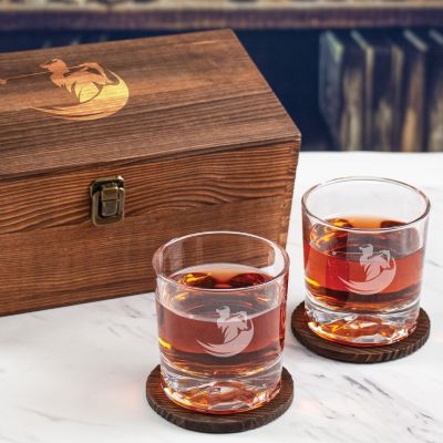 Custom Engraved Golfer Swing - Personalized Whiskey Glasses In Wood Gift Box