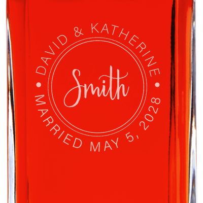 Custom Engraved Signature Circle Stamp - Personalized Whiskey Decanter In Wood Gift Box