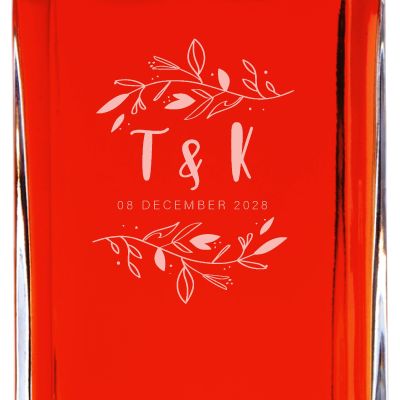 Custom Engraved Initials with Leaves - Personalized Whiskey Decanter In Wood Gift Box
