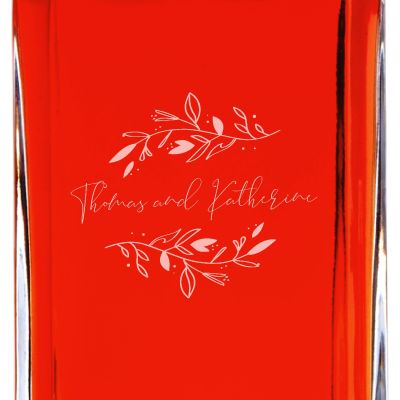 Custom Engraved Signature with Leaves - Personalized Whiskey Decanter In Wood Gift Box