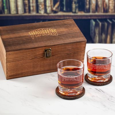 Custom Engraved Pistons - Personalized Whiskey Glasses In Wood Gift Box