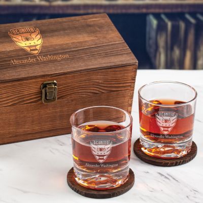 Custom Engraved DC United - Personalized Whiskey Glasses In Wood Gift Box
