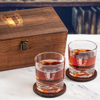 Custom Engraved Famalicao - Personalized Whiskey Glasses In Wood Gift Box