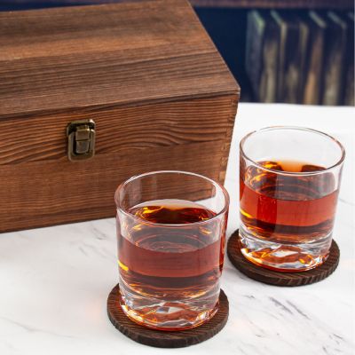 Personalized Whiskey Glass Set With Coasters And Stones - Custom Engraved Design