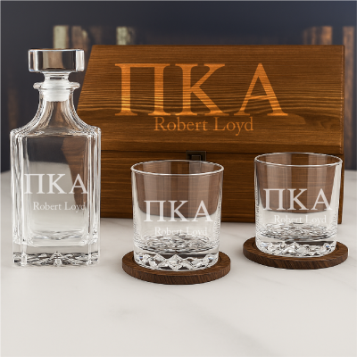 Custom Engraved Pi Kappa Alpha - Personalized Whiskey Decanter Set In Wood Gift Box
