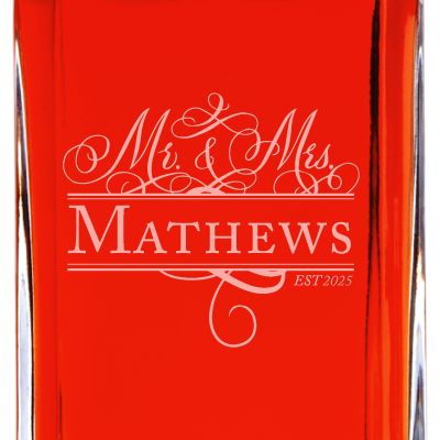 Custom Engraved Mr & Mrs - Personalized Whiskey Decanter Set In Wood Gift Box