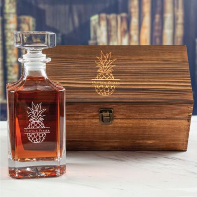 Custom Engraved Pineapple - Personalized Whiskey Decanter In Wood Gift Box
