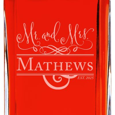 Custom Engraved Fancy Mr and Mrs - Personalized Whiskey Decanter Set In Wood Gift Box