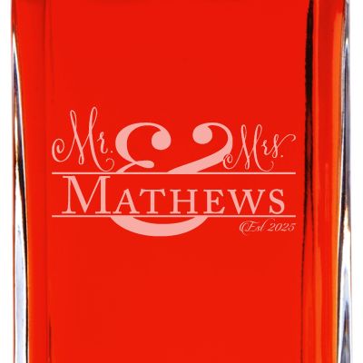 Custom Engraved Mr & Mrs Ampersand - Personalized Whiskey Decanter Set In Wood Gift Box