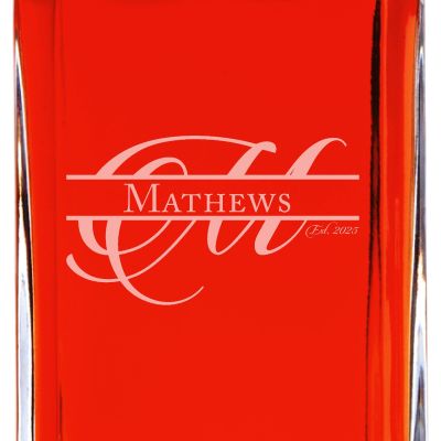 Custom Engraved Fancy Initial - Personalized Whiskey Decanter Set In Wood Gift Box