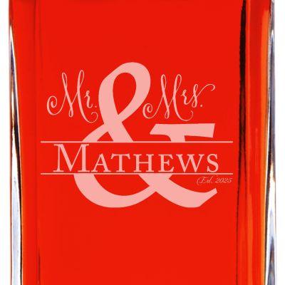Custom Engraved Ampersand - Mr & Mrs - Personalized Whiskey Decanter Set In Wood Gift Box