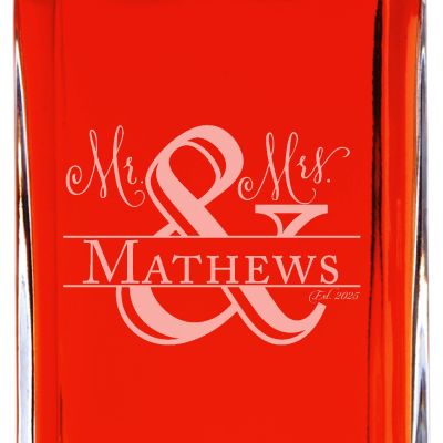 Custom Engraved Block Style Ampersand - Personalized Whiskey Decanter Set In Wood Gift Box