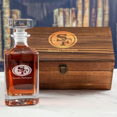 Custom Engraved San Francisco 49ers - Personalized Whiskey Decanter In Wood Gift Box