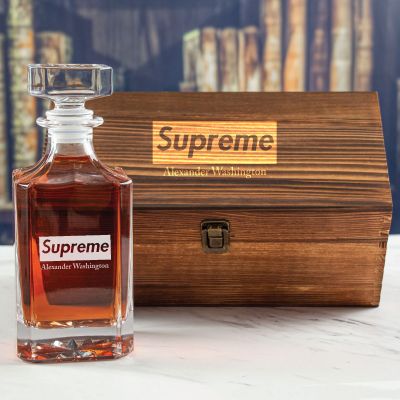 Custom Engraved Supreme - Personalized Whiskey Decanter In Wood Gift Box