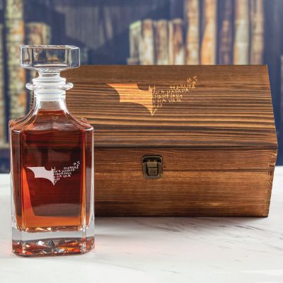 Custom Engraved Batman Joker Symbol - Personalized Whiskey Decanter In Wood Gift Box