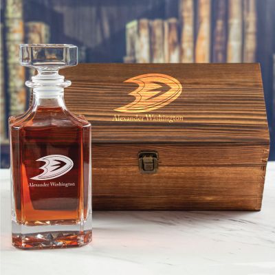 Custom Engraved Anaheim Ducks - Personalized Whiskey Decanter In Wood Gift Box