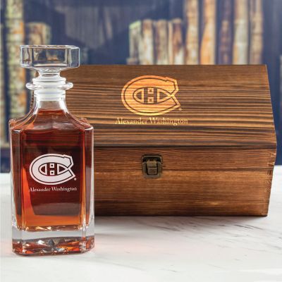 Custom Engraved Canadiens - Personalized Whiskey Decanter In Wood Gift Box