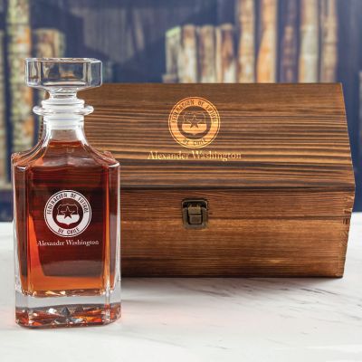 Custom Engraved Chile Football Federation - Personalized Whiskey Decanter In Wood Gift Box