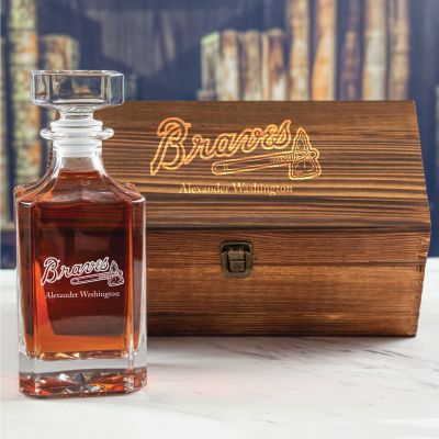 Custom Engraved Braves - Personalized Whiskey Decanter In Wood Gift Box