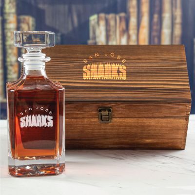 Custom Engraved San Jose Sharks - Personalized Whiskey Decanter In Wood Gift Box