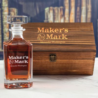Custom Engraved Makers Mark - Personalized Whiskey Decanter In Wood Gift Box
