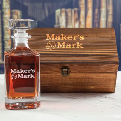 Custom Engraved Makers Mark - Personalized Whiskey Decanter In Wood Gift Box