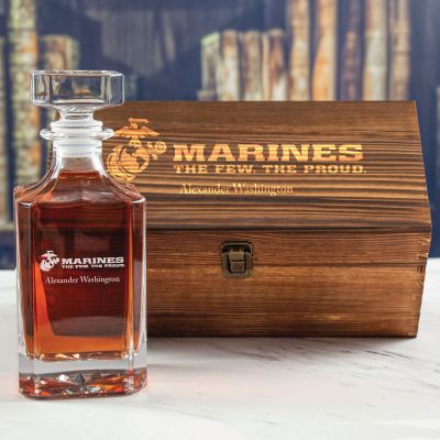 Custom Engraved Marines The Few The Proud - Personalized Whiskey Decanter In Wood Gift Box